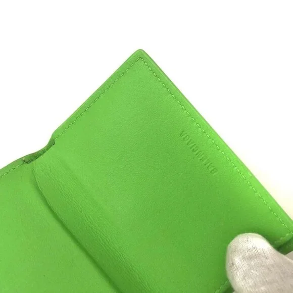 BALENCIAGA Logo Punching Leather Trifold Wallet Green/2BJ3558